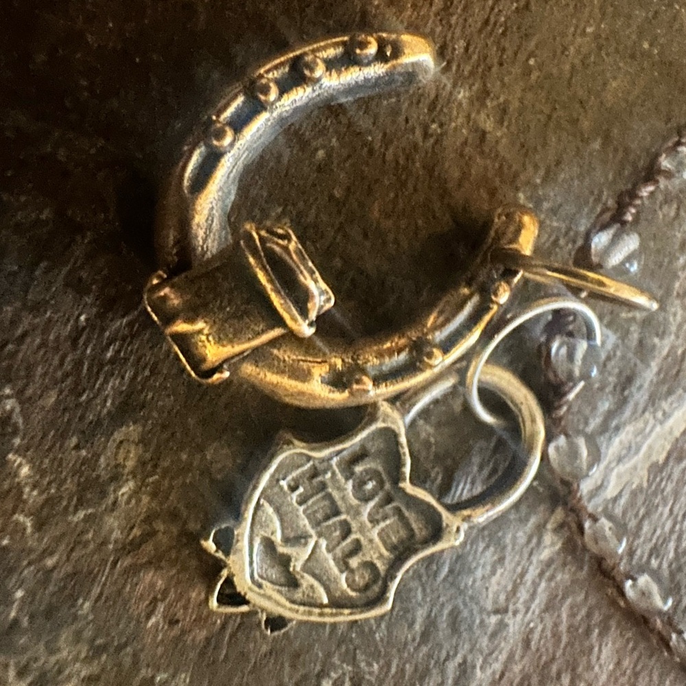 Blue and Brown Horseshoe Necklace with Lock Pendant